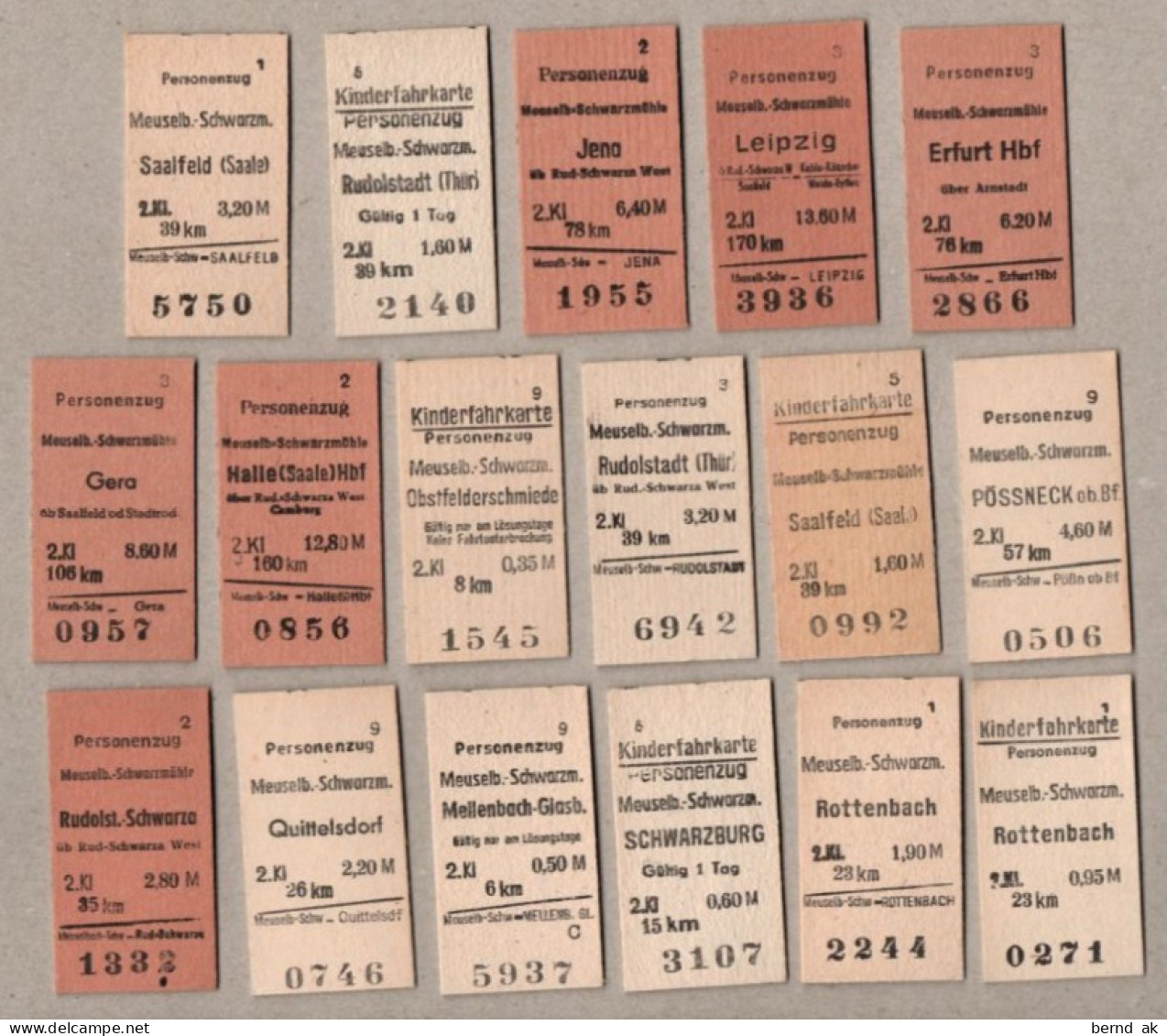 25] BRD (DR Der DDR)  - 17  Pappfahrkarten Ab Meuselb.-Schwarzm. Zu Verschiedenen Zielen - Europe