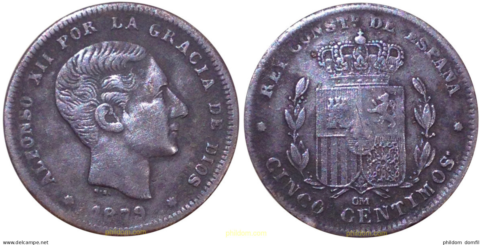 1512 ESPAÑA 1879 ALFONSO XII 10 CENTIMOS BARCELONA OM 1879 - Collezioni