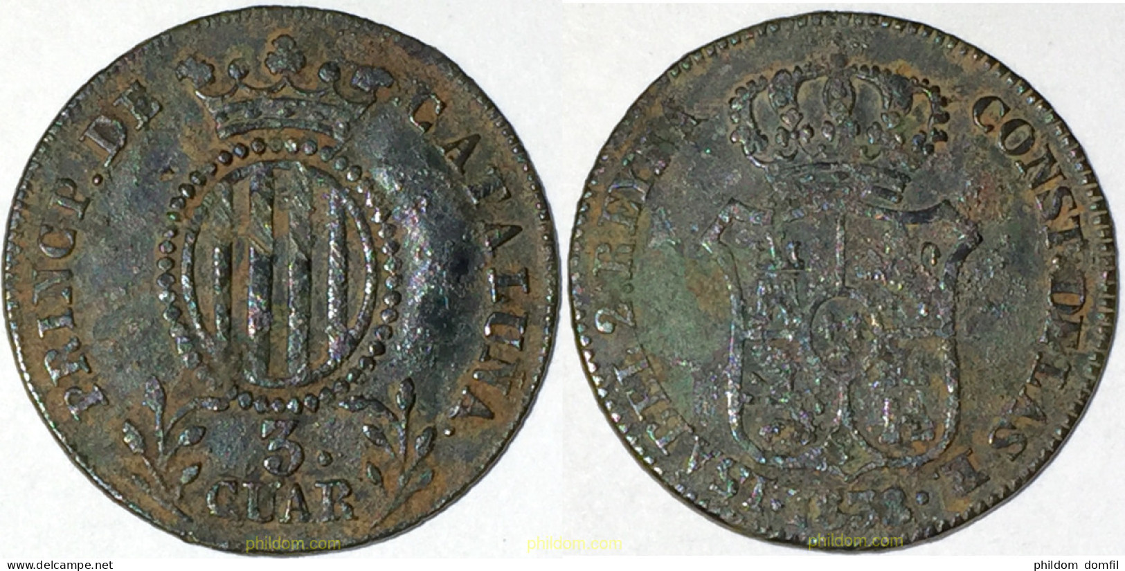 576 ESPAÑA 1838 ISABEL II. CATALUÑA 1838 - 3 CUARTOS - Sammlungen