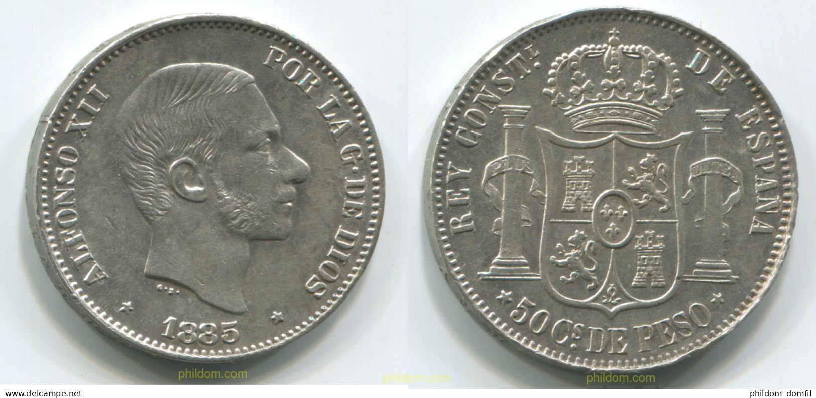 734 ESPAÑA 1885 50 CENTAVOS DE PESO - 1885 - ALFONSO XII - Verzamelingen