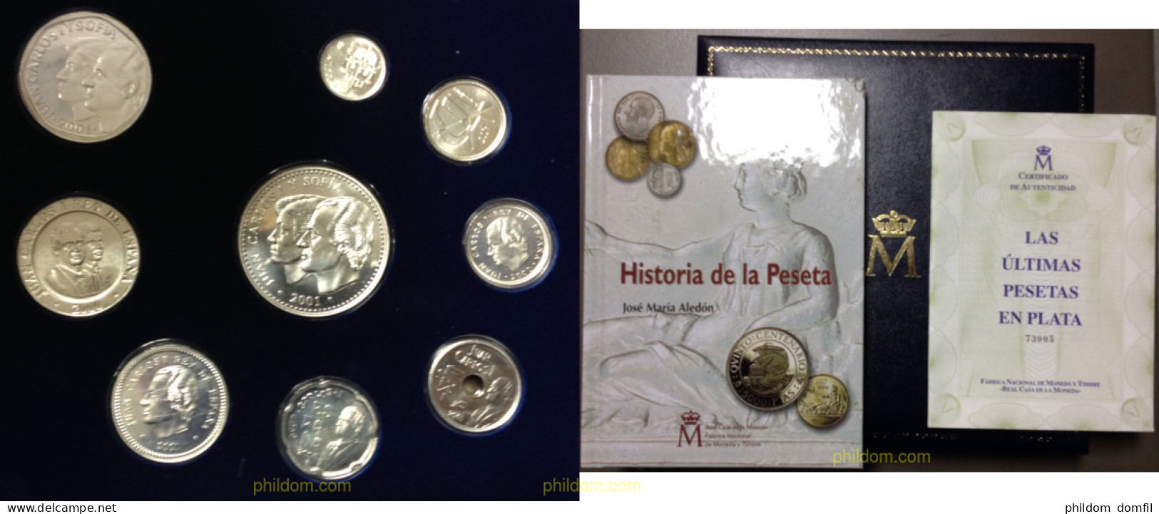 771 ESPAÑA 2001 Colección En Plata De Las últimas Pesetas 2001 - 1,5,10,25,50,100,200,500 - 10 Centimos