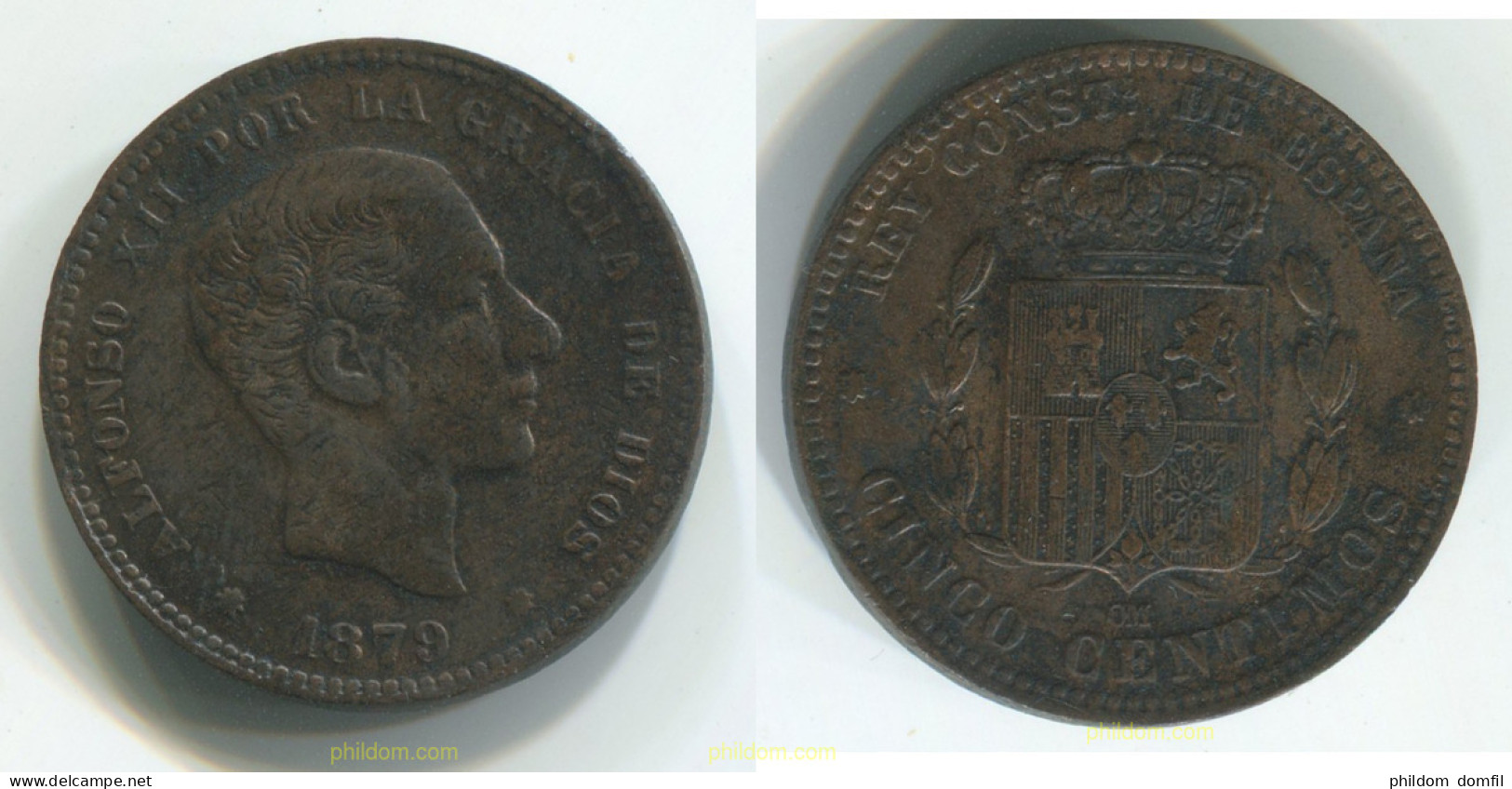 810 ESPAÑA 1879 5 Centimos Alfonso XII 1879 Barcelona OM - Collezioni