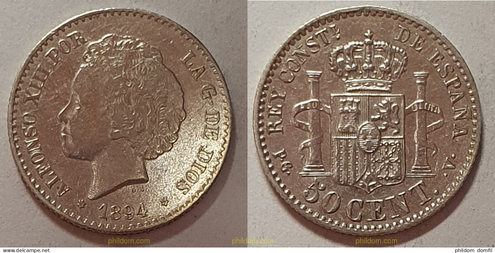 760 ESPAÑA 1894 50 CENTIMOS Alfonso XIII 1894 *9-4 PG V - Verzamelingen