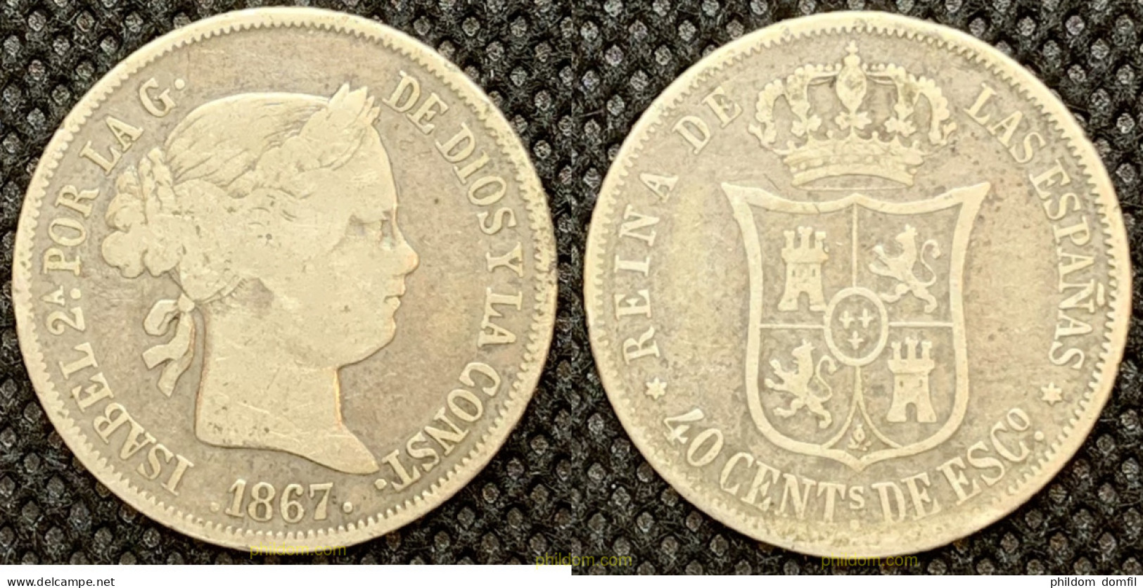 2150 ESPAÑA 1867 ISABEL II 1867 - 40 CENTIMOS DE ESCUDO MADRID - Colecciones