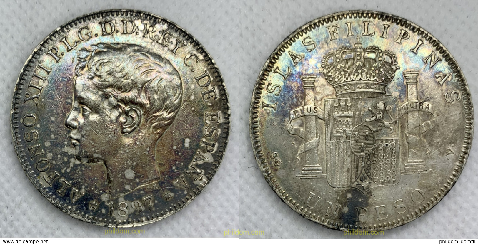 2445 ESPAÑA 1897 1 PESO ALFONSO III 1897 MANILA SG V FILIPINAS - Collezioni