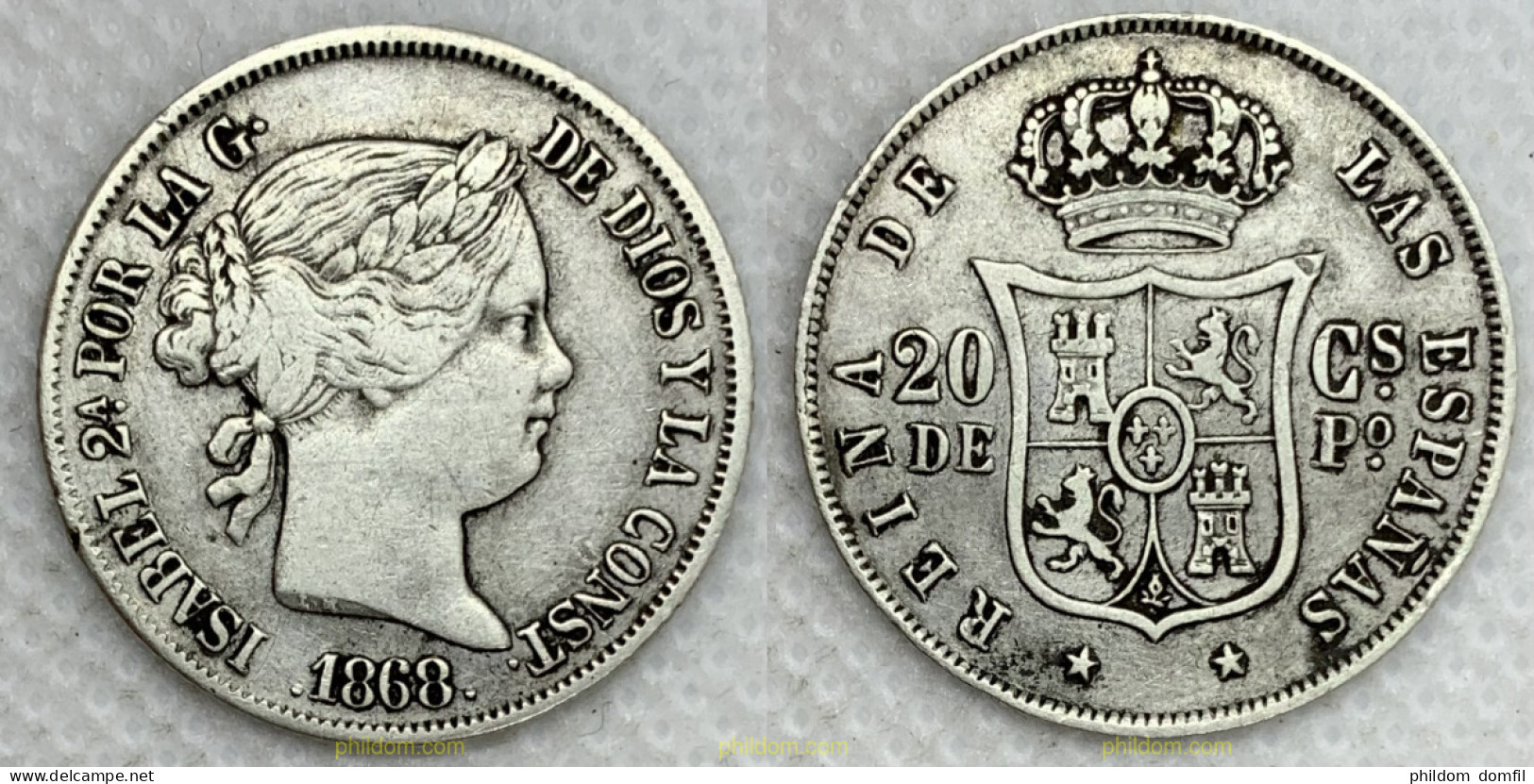 991 ESPAÑA 1868 20 CENTAVOS DE PESO DE MANILA ISABEL II 1868 - Verzamelingen