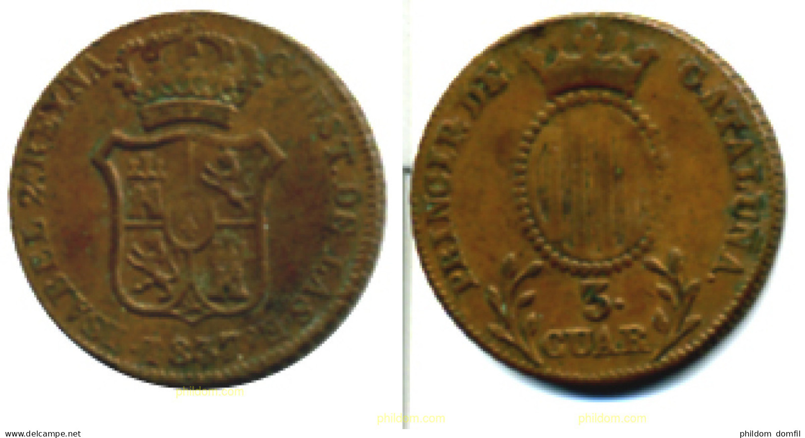 975 ESPAÑA 1837 ISABEL II. CATALUÑA 1837 - 3 CUARTOS - Colecciones