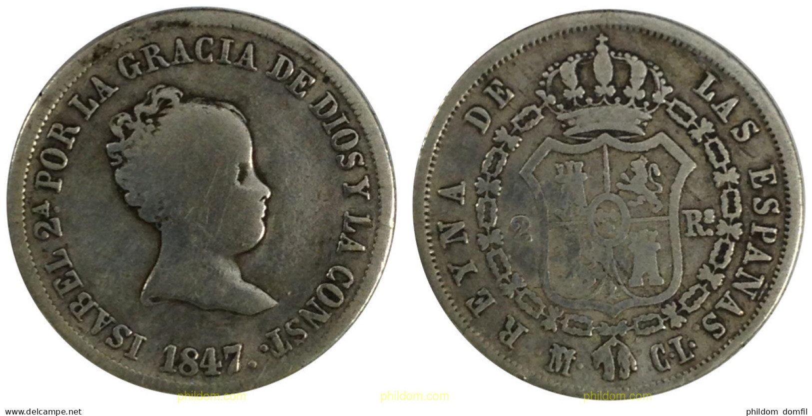 1283 ESPAÑA 1847 ISABEL II - 2 REALES 1847 MADRID CL - Collections