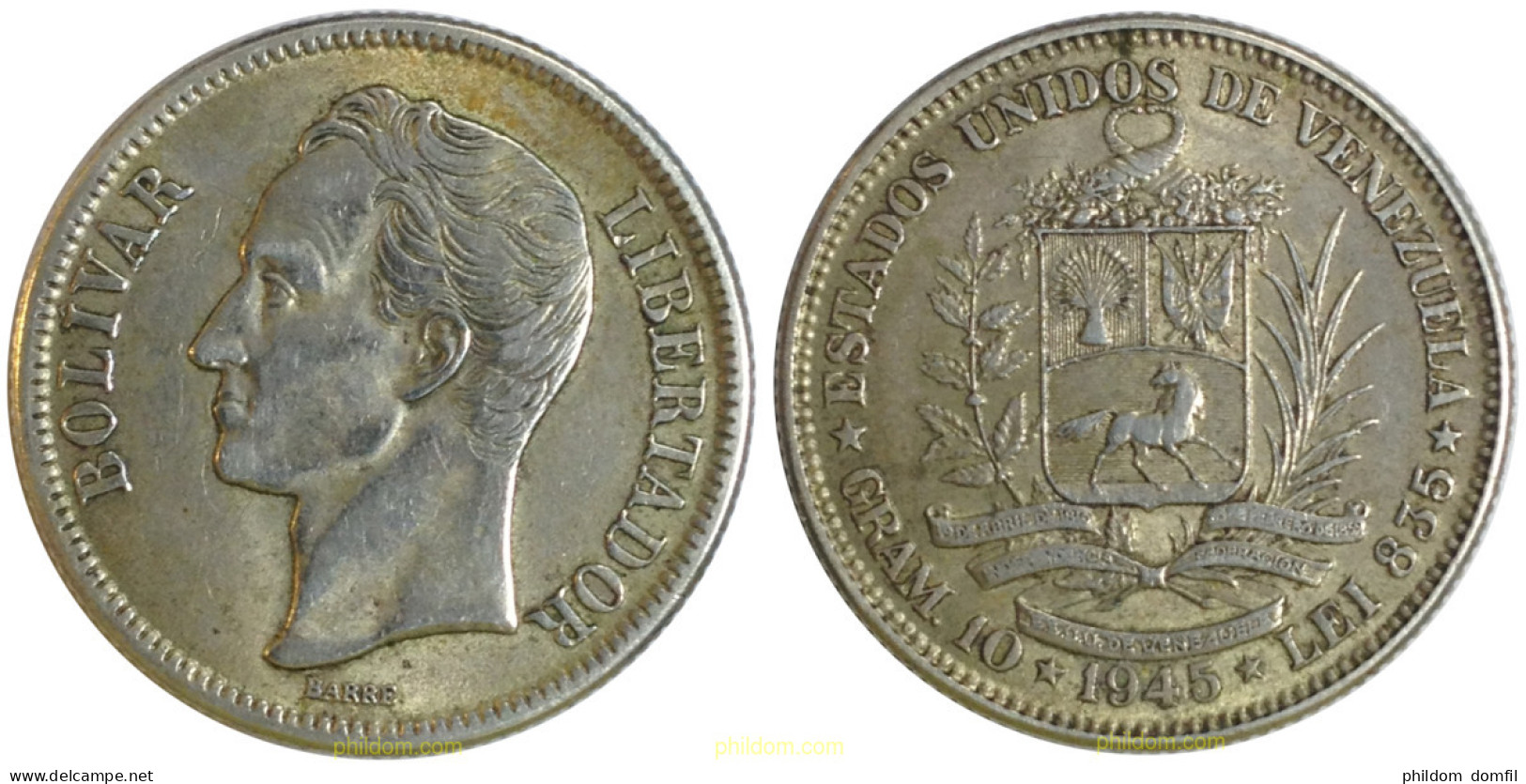 1327 VENEZUELA 1945 2 BOVIVAR 1945 PLATA - Venezuela