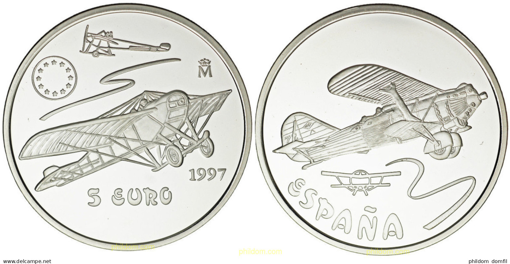 1558 ESPAÑA 1998 5 EUROS 1997 PROOF AVIONES JESUS DEL GRAN PODER Y NIEUPORT AVIACION - 10 Céntimos