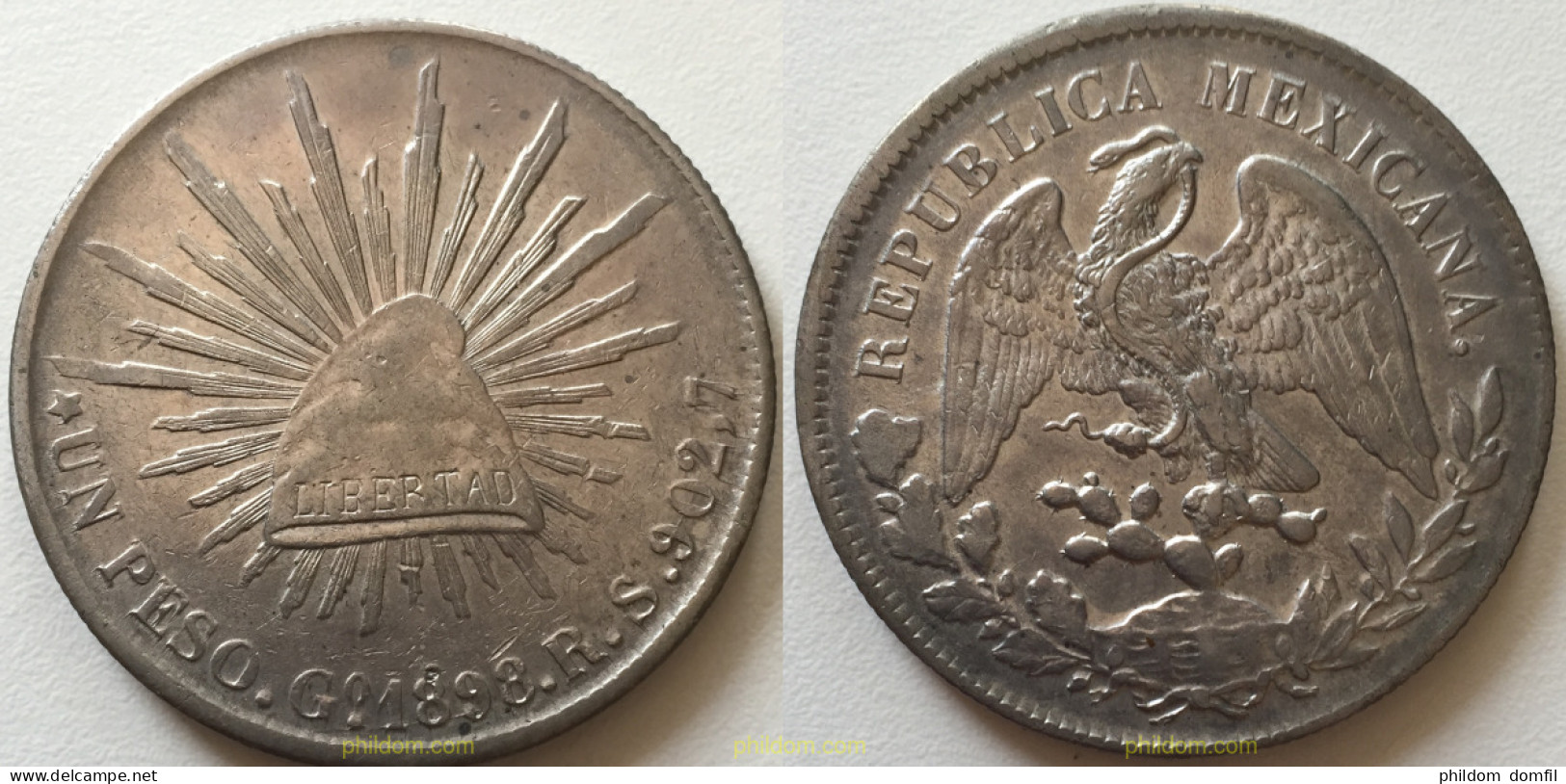 1688 MEXICO 1899 MEXICO 1 PESO GO 1899 SILVER PLATA PHILDOM - Mexico