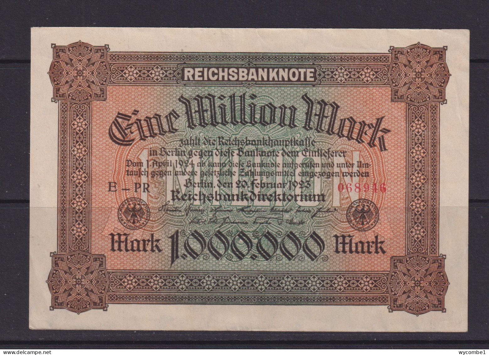 GERMANY - 1923 1 Million Mark AUNC Banknote - 1 Miljoen Mark