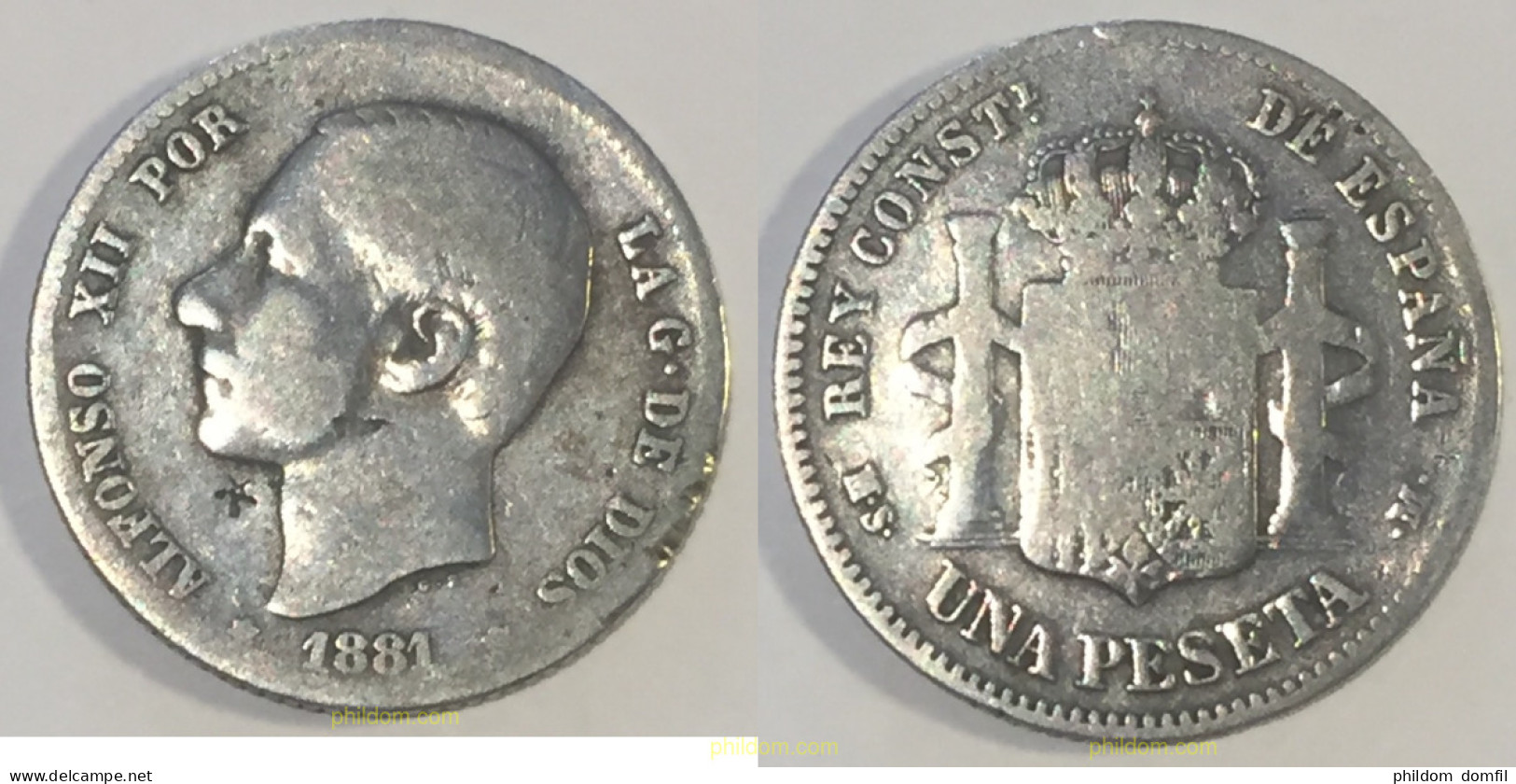 1969 ESPAÑA 1881 ALFONSO XII - 1881 - 1 PESETA PLATA - Collections