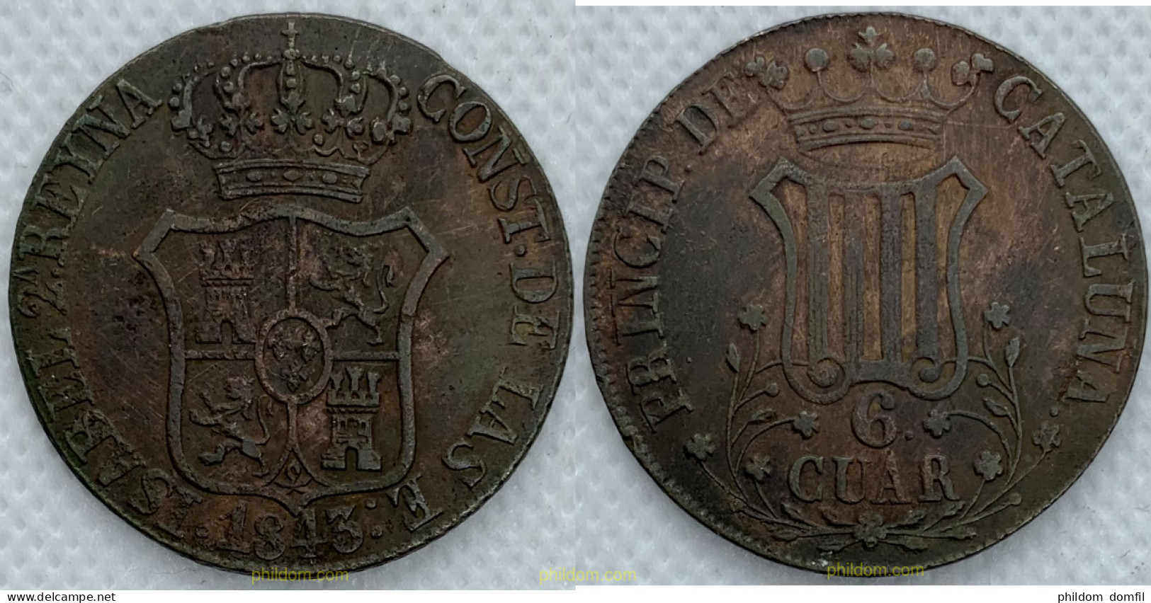 2181 ESPAÑA 1843 ISABEL II 6 CUARTOS 6 CUAR 1843 PRINCIPADO DE CATALUÑA - Collections