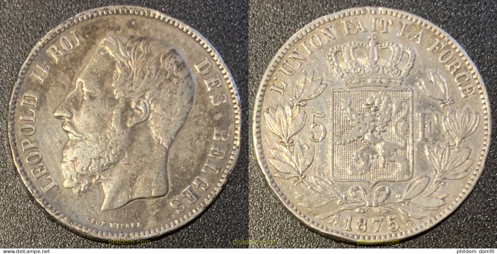 2260 BELGICA 1875 BELGIQUE 5 FRANCS 1875 5F LÉOPOLD II - 1 Cent