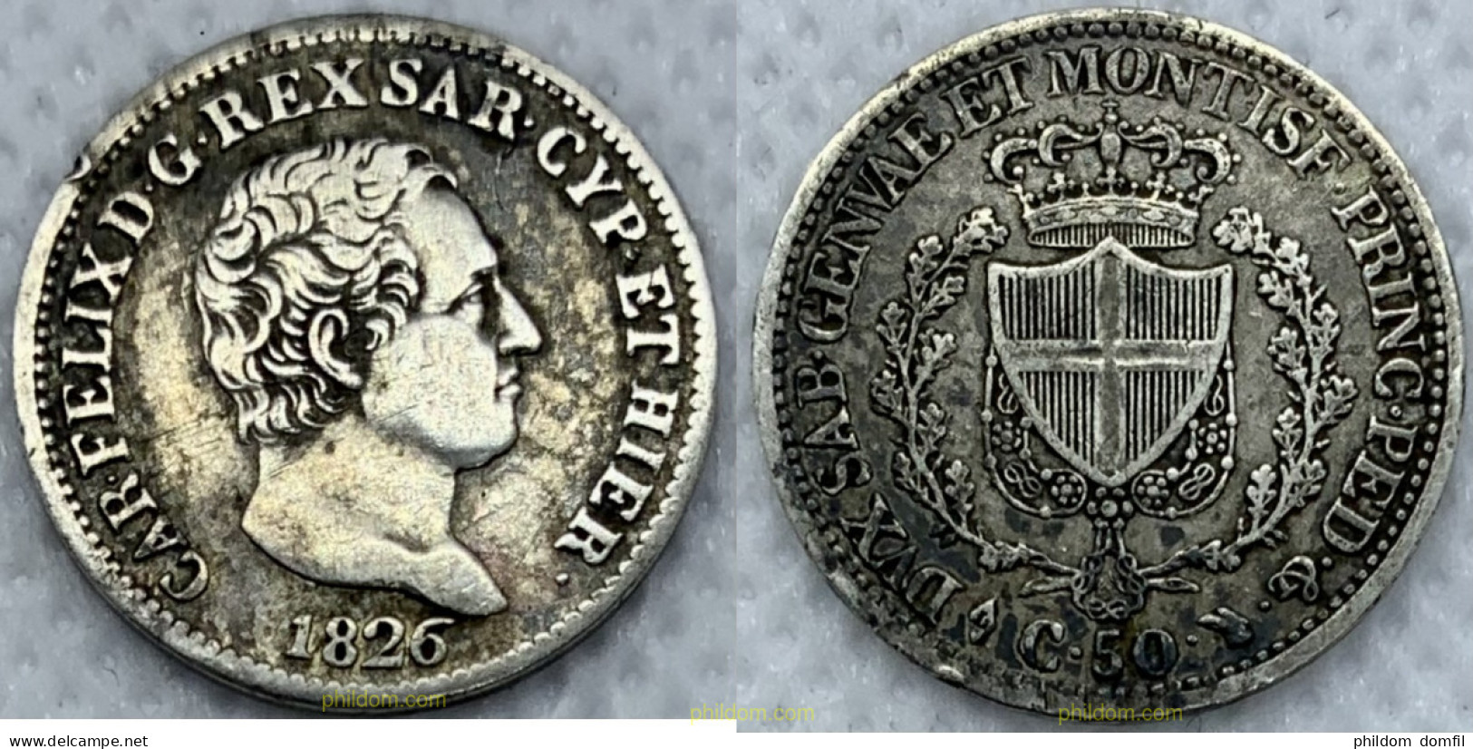 2299 ITALIA. CERDEÑA 1826 ITALIA REINO DE CERDEÑA SARDAIGNE 50 CENTESIMI CHARLES FELIX 1826 - Altri & Non Classificati