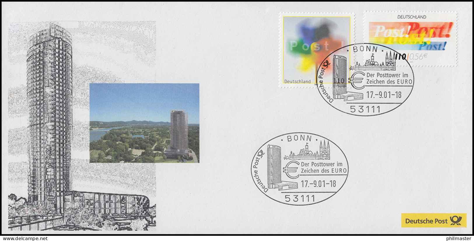 Der Posttower Im Zeichen Des EURO Schmuck-Brief SSt BONN 17.9.2001 - Monnaies