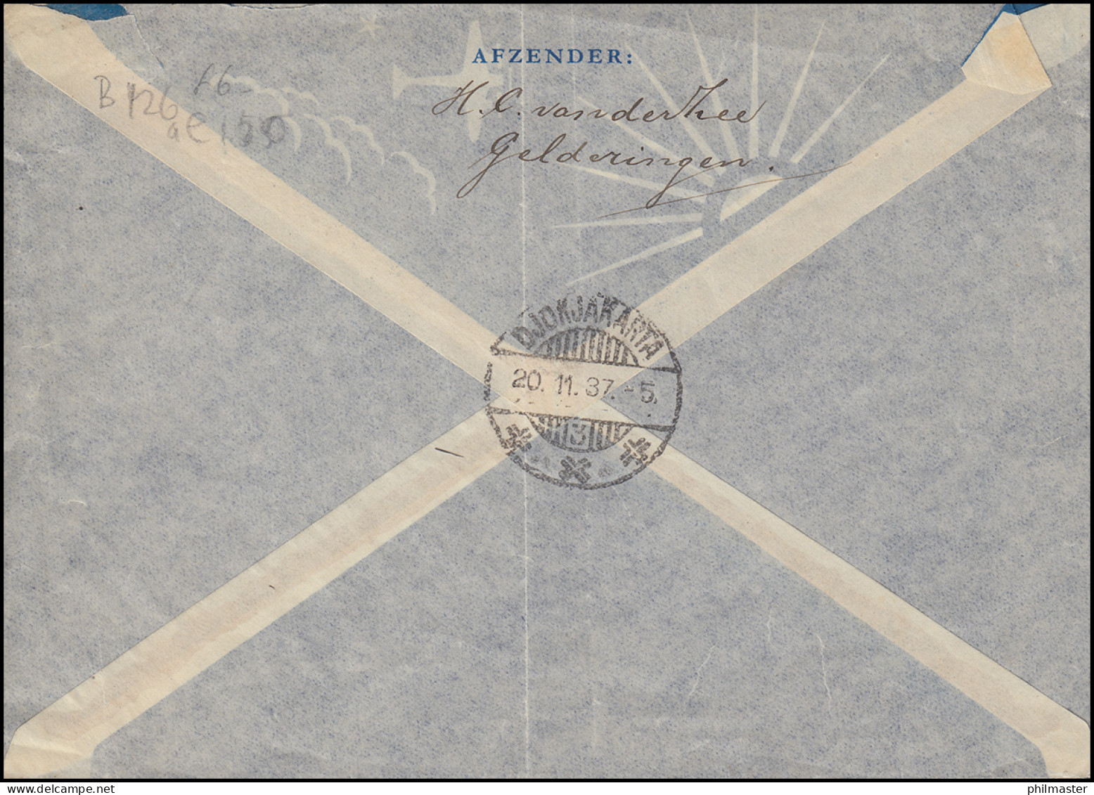 500. Flug Von NL Nach NL-Indien 13.11.1937 Brief EF267 AMSTERDAM 10.11.37 - Posta Aerea