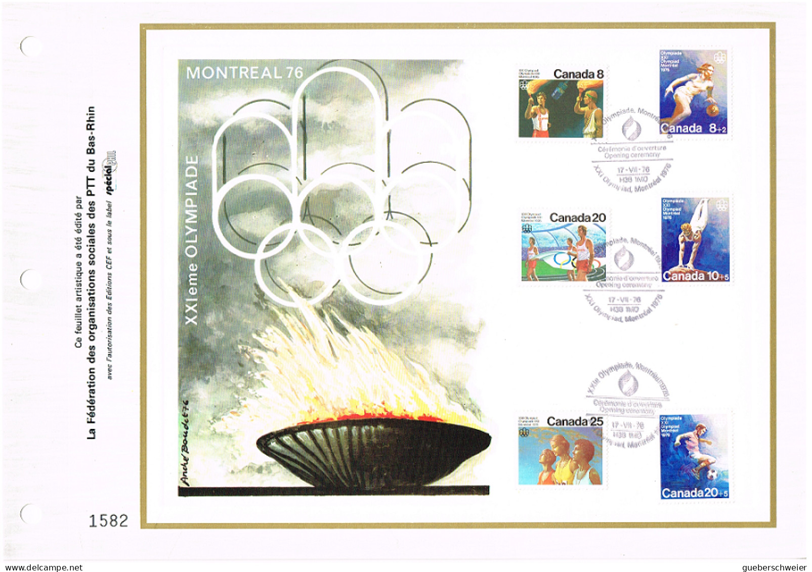 CANADA Feuillet Souvenir CEF Jeux Olympiques De Montréal 1976 Cérémonie D'ouverture - Covers & Documents