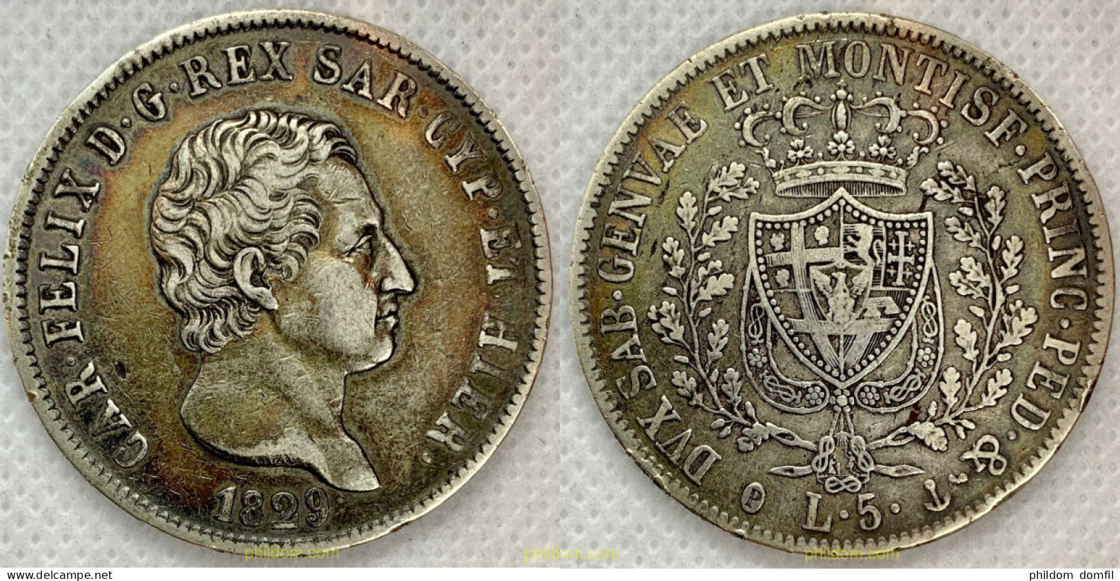 2541 ITALIA 1829 REINO DE CERDEÑA SARDINIA 5 LIRE CHARLES-FÉLIX 1829 GÊNES - Feudal Coins