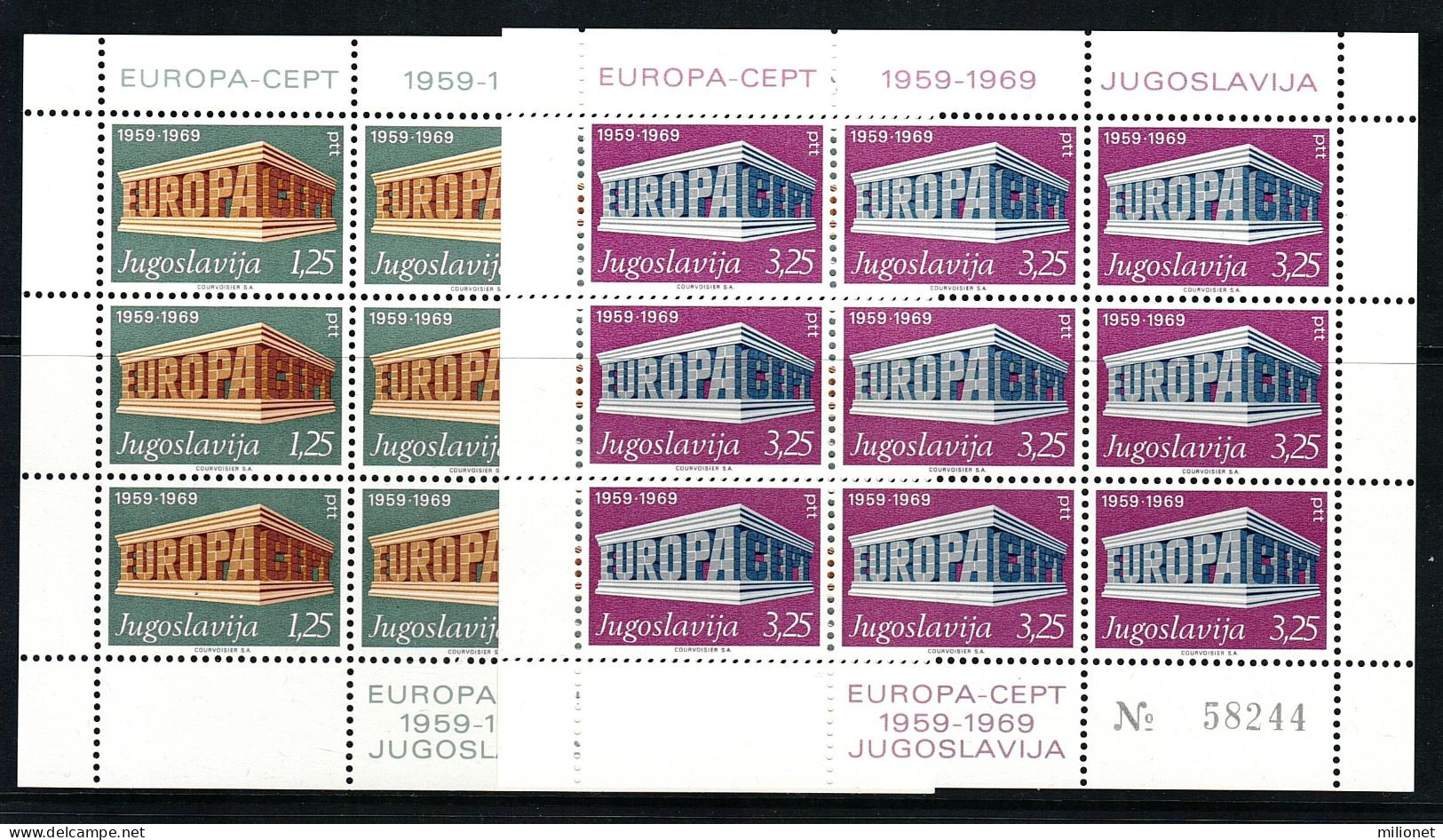 SALE! RARE! YUGOSLAVIA YUGOSLAVIE JUGOSLAWIEN 1969 EUROPA CEPT 2 Sheetlets Of 9 Stamps (II Printing) ** - 1969