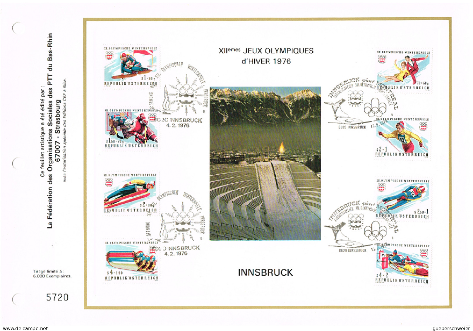 AUTRICHE Feuillet Souvenir CEF Jeux Olympiques D'INNSBRUCK 1976 Avec Obl. Inaugurale Et De Fin Des Jeux - Briefe U. Dokumente