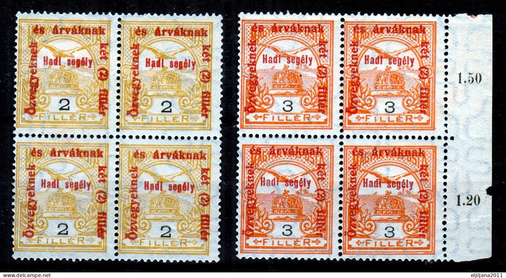 Hungary 1915 ⁕ War Aid / Overprint  Mi.163 & Mi.164 ⁕ 2x4v MH & MNH - Ungebraucht