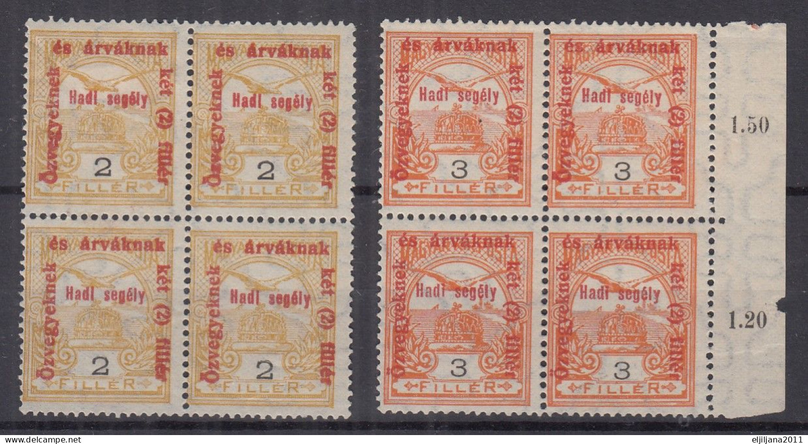 Hungary 1915 ⁕ War Aid / Overprint  Mi.163 & Mi.164 ⁕ 2x4v MH & MNH - Ongebruikt