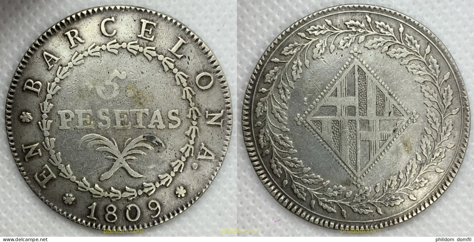 2885 ESPAÑA 1809 BARCELONA 5 PESETAS 1809 - Collections