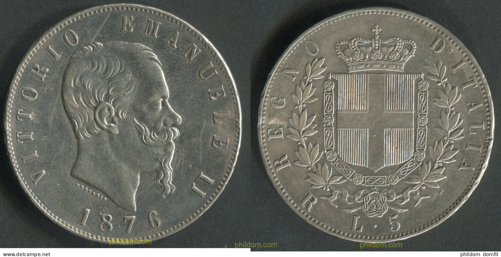 2938 ITALIA 1876 ITALY 5 LIRE 1876 VITTORIO EMANUELE II - Da Identificare