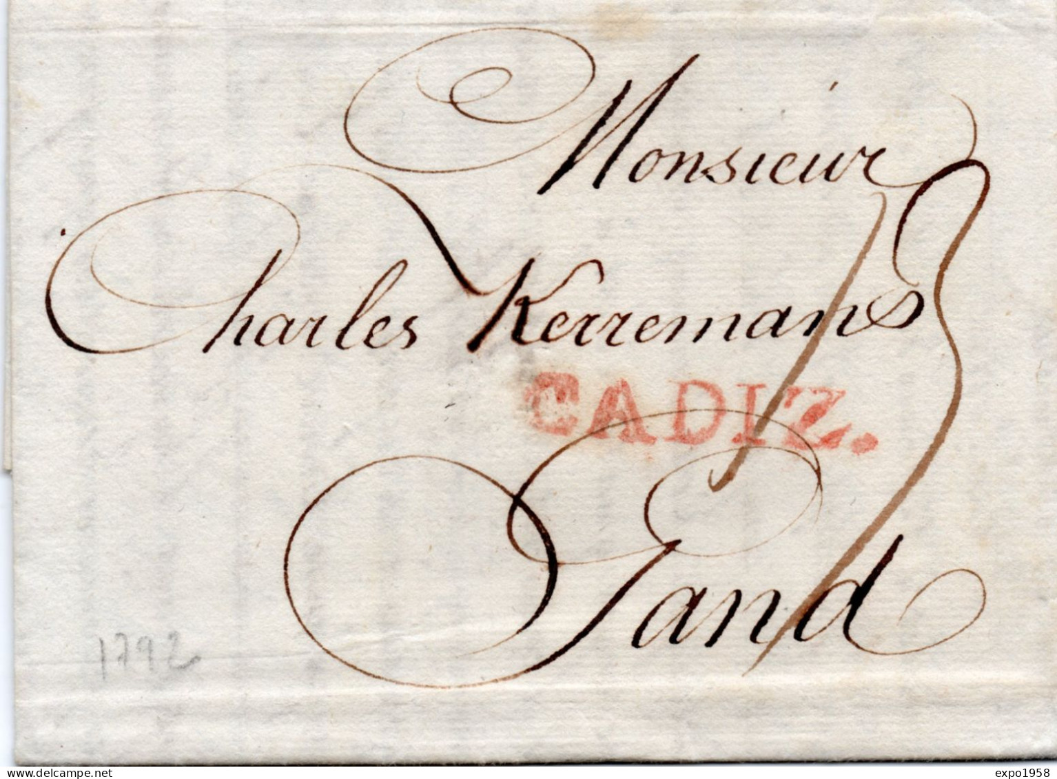 Prefilatelia Carta De Cadiz A Gand 1792 / - ...-1850 Prefilatelia
