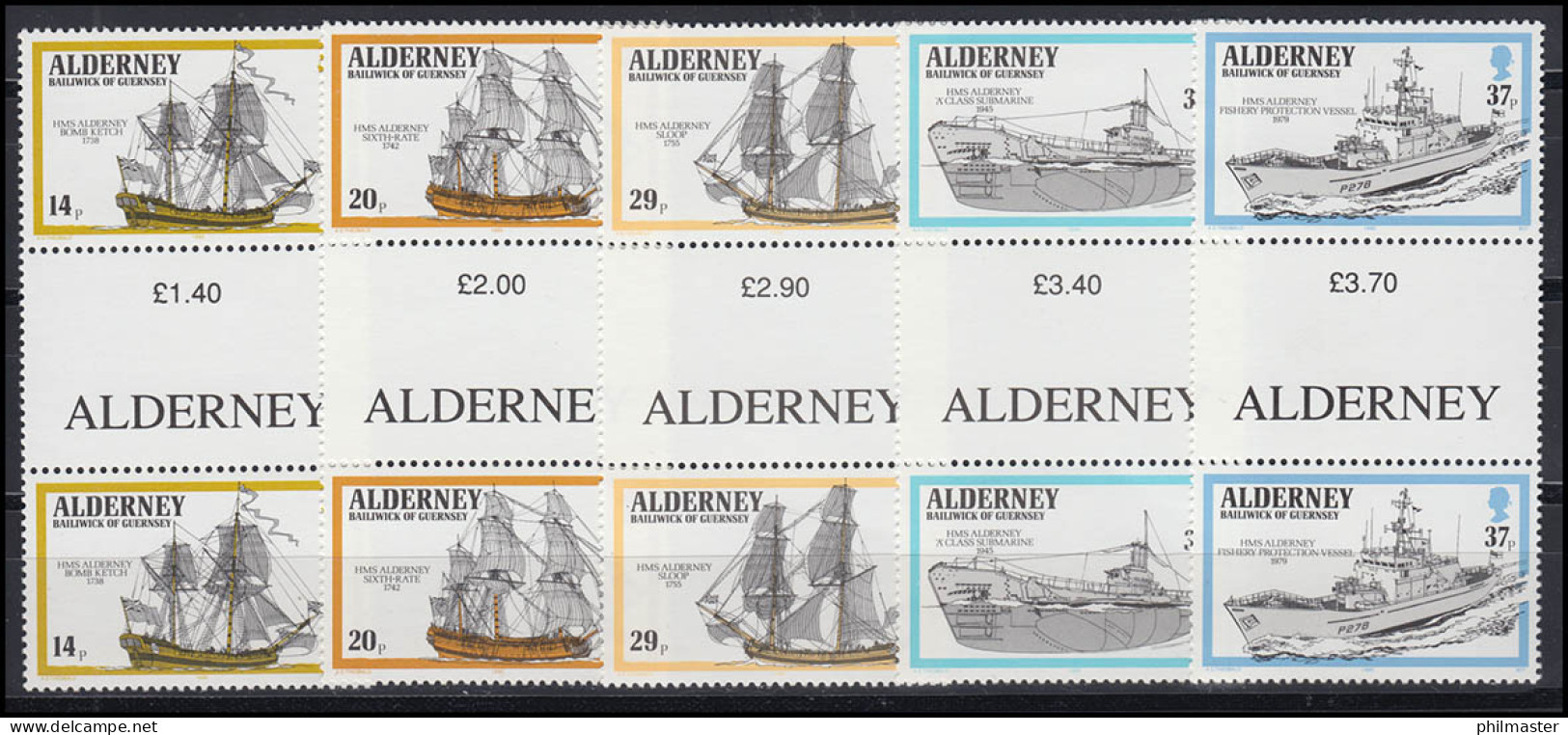 43-47 Guernsey-Alderney Jahrgang 1990 - Zwischenstegpaare, Postfrisch ** / MNH - Alderney