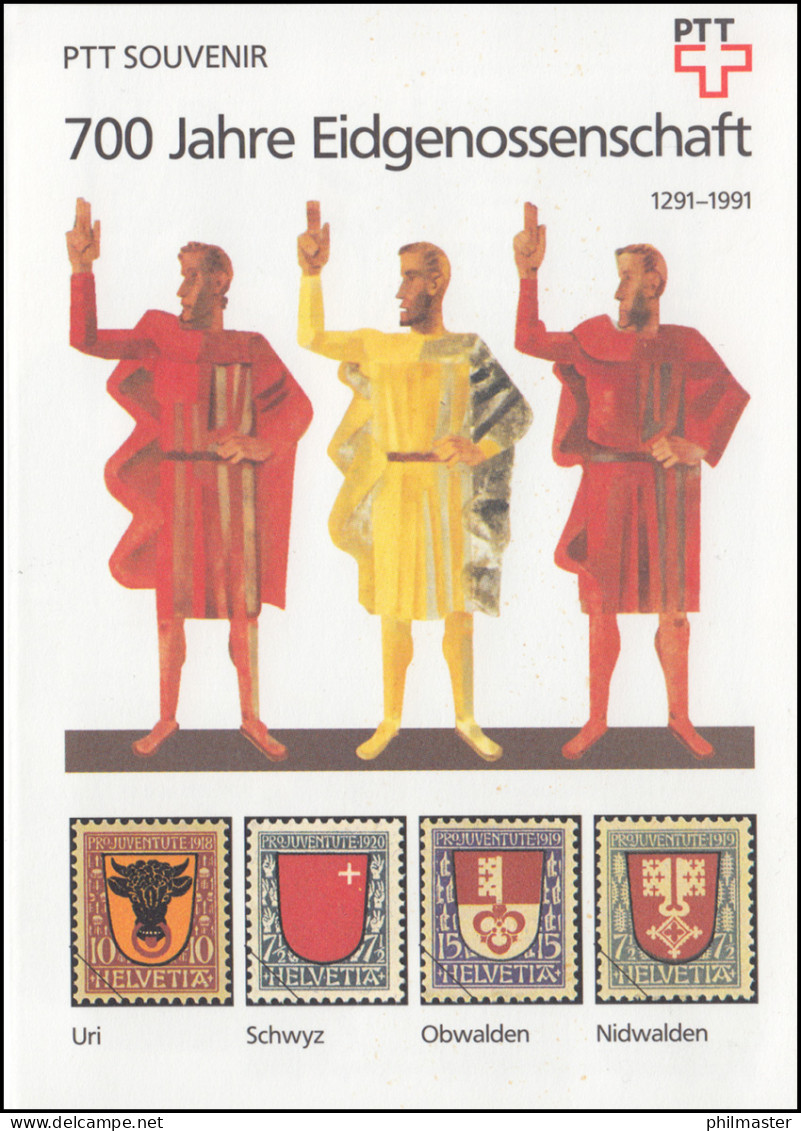 Schweiz PTT-Souvenir 6a 700 Jahre Eidgenossenschaft, Text Deutsch  - Maximumkarten (MC)