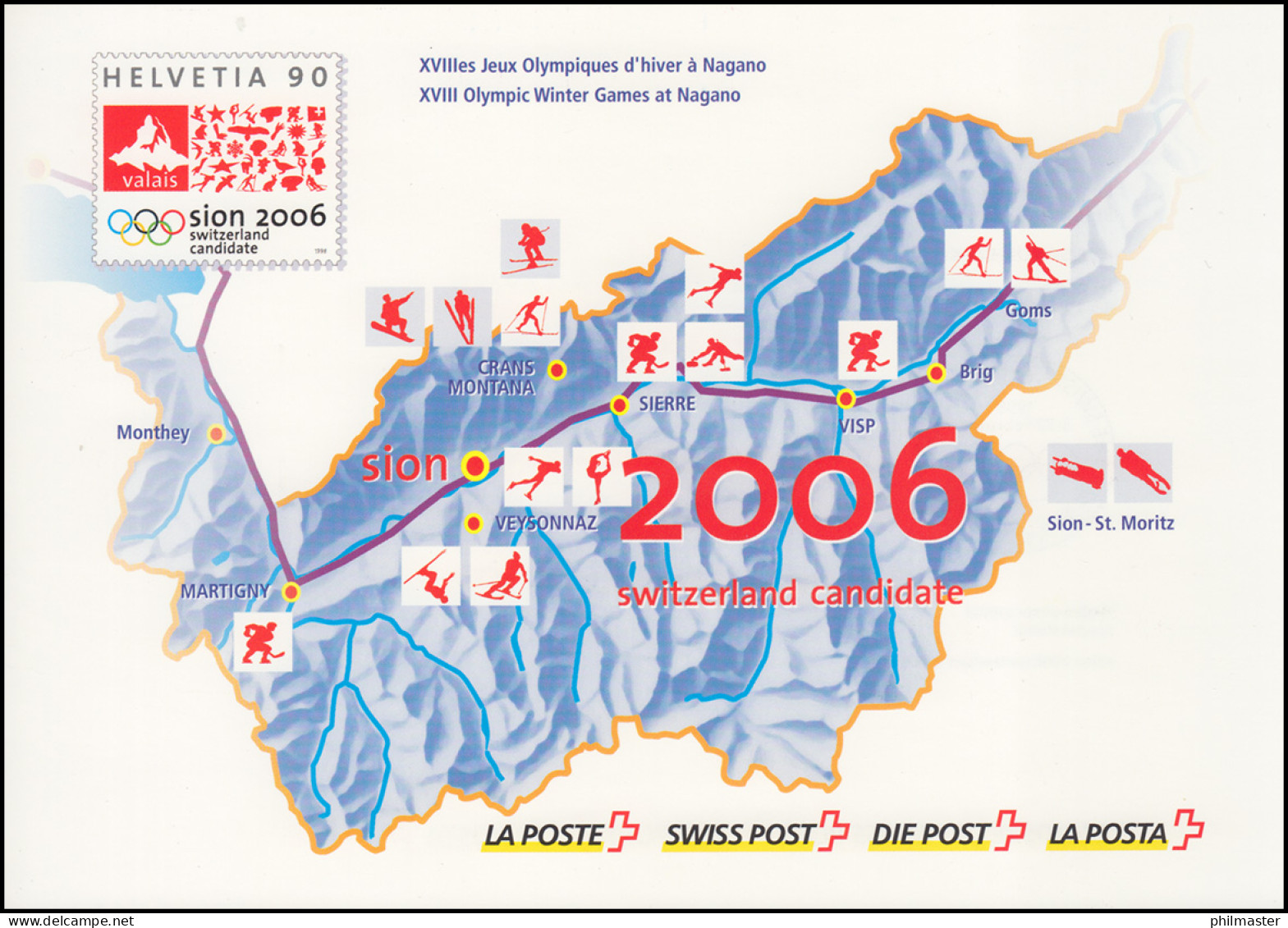 Schweiz PTT-Souvenir 13 Olympiade Bewerberstadt 1998, Text Französisch - Maximumkarten (MC)