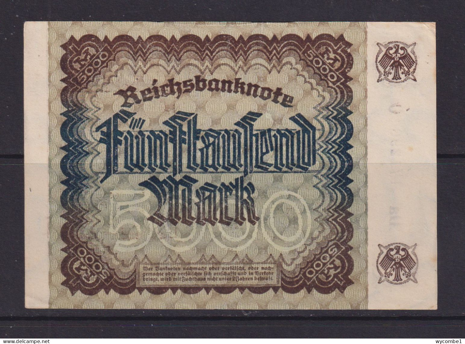 GERMANY - 1922 5000 Mark XF Banknote - 5.000 Mark