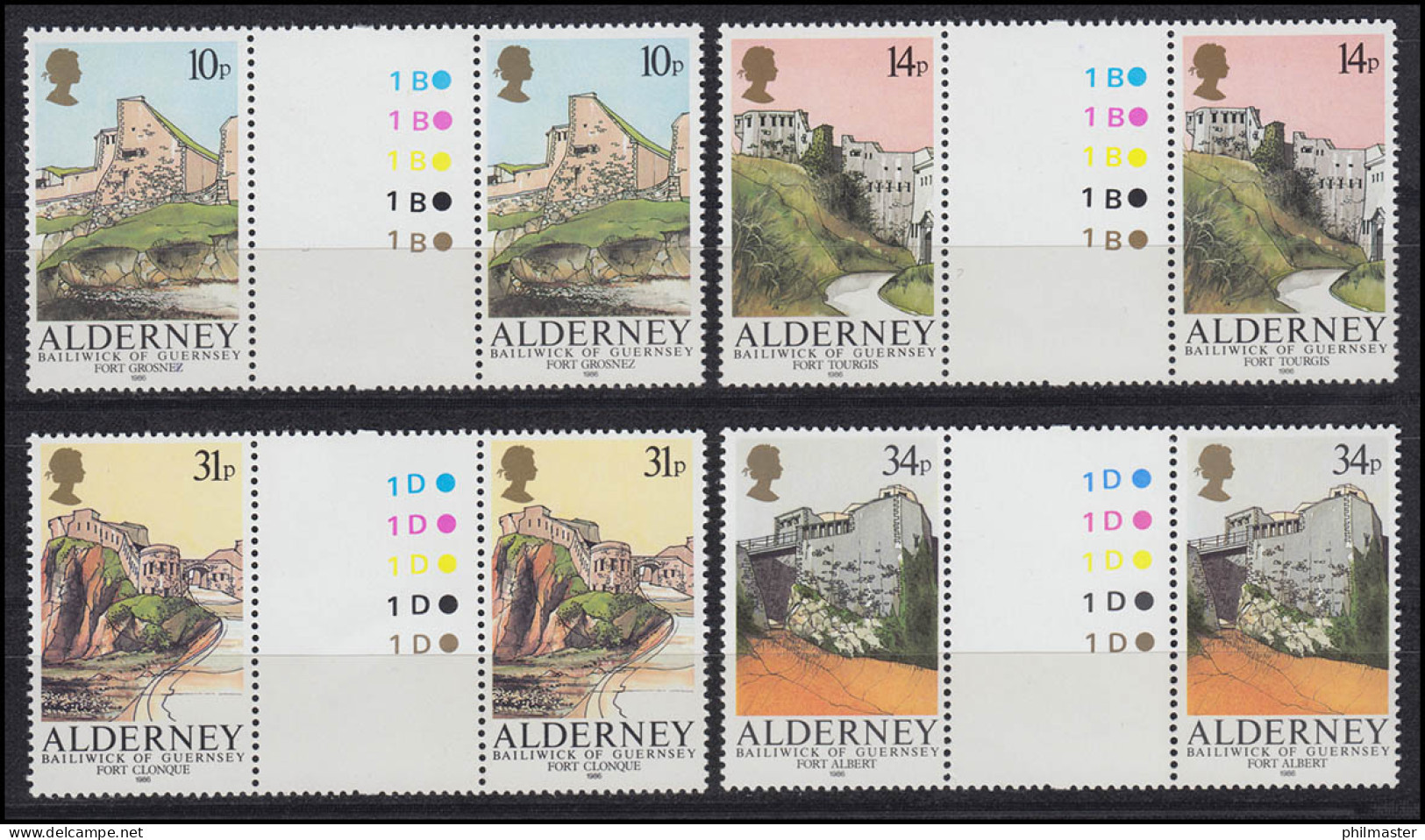 32-36 Guernsey-Alderney Jahrgang 1987 - Zwischenstegpaare, Postfrisch ** / MNH - Alderney