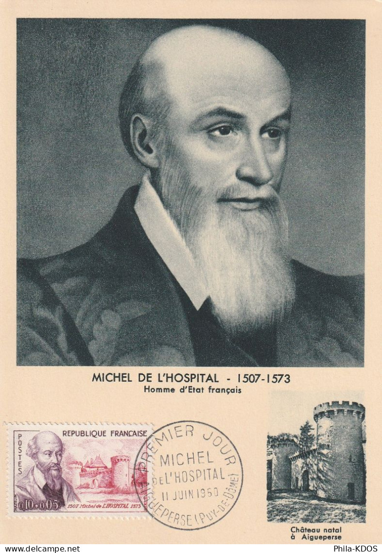 " MICHEL DE L'HOSPITAL " Sur Carte Maximum De 1960 N° YT 1257. Oblitération AIGUEPERSE Parfait état CM à Saisir !!! - Other & Unclassified
