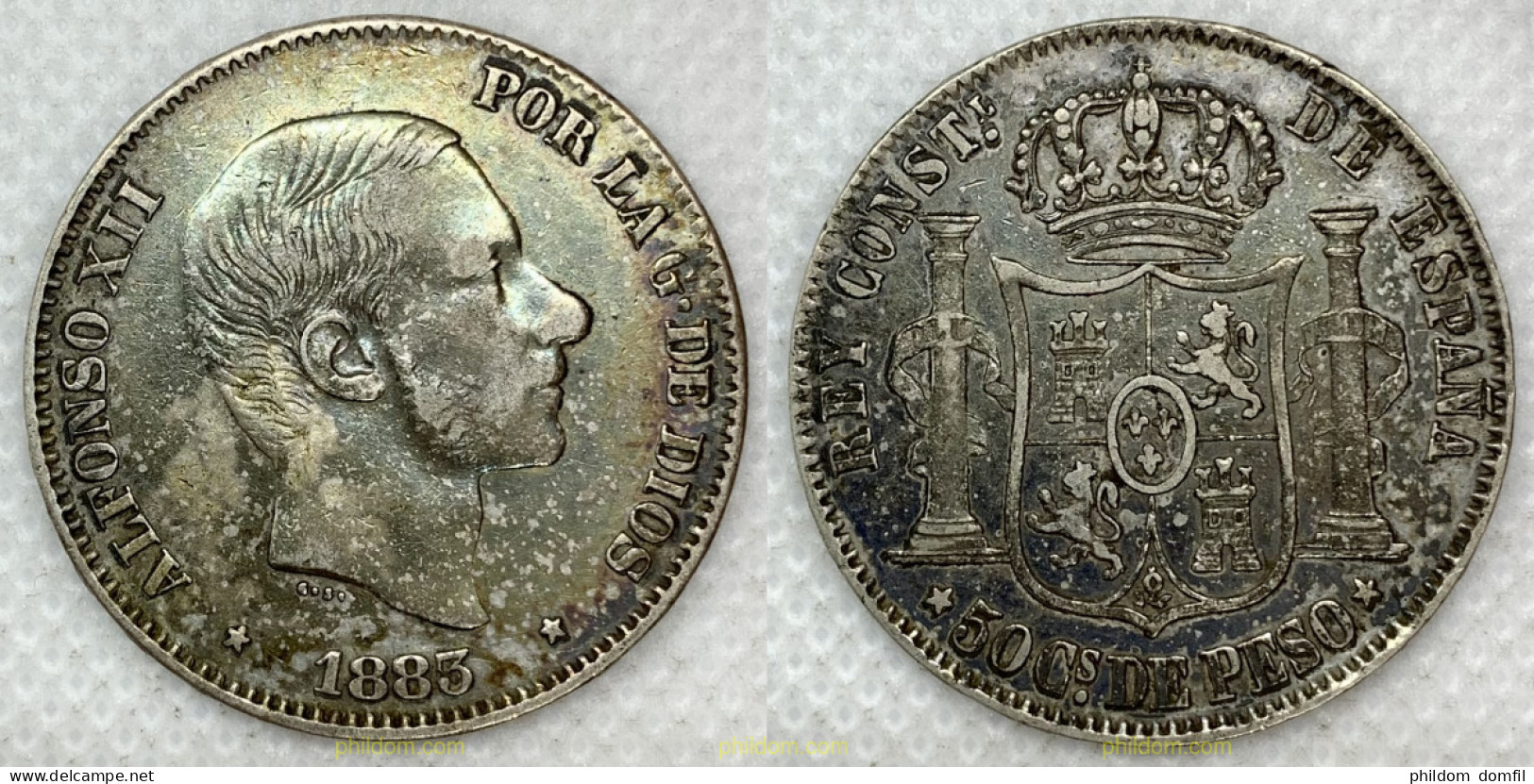 3335 ESPAÑA 1883 ALFONSO XII 50 CENTAVOS DE PESO 1883 - FILIPINAS - Collezioni