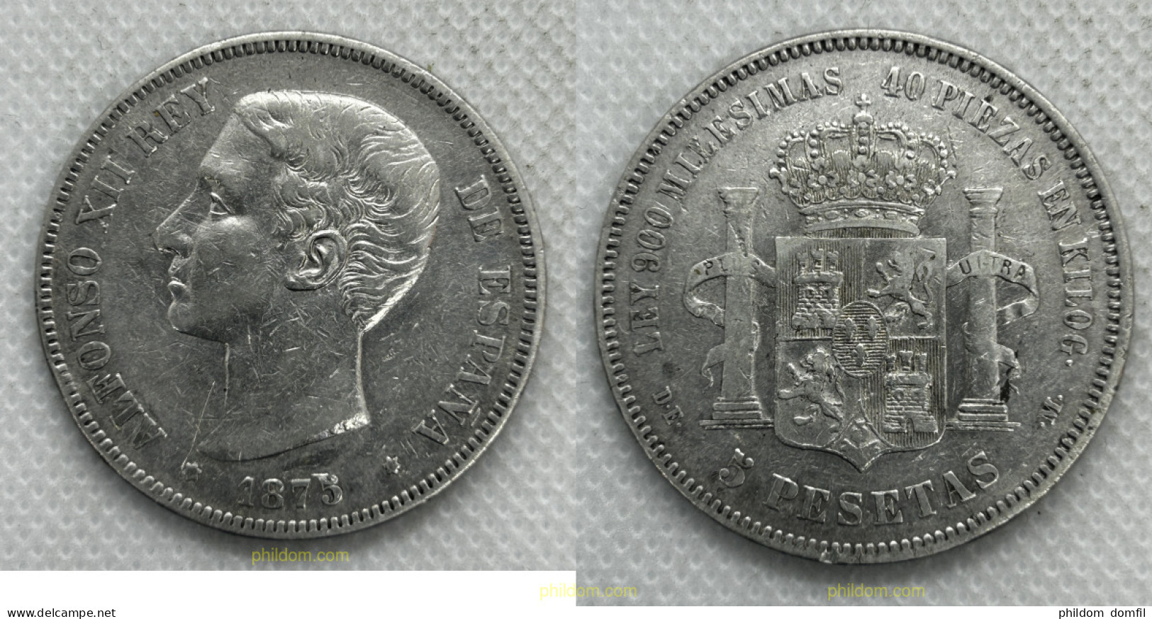 3441 ESPAÑA 1875 ALFONSO XII 5 PESETAS 1875 DE - Colecciones