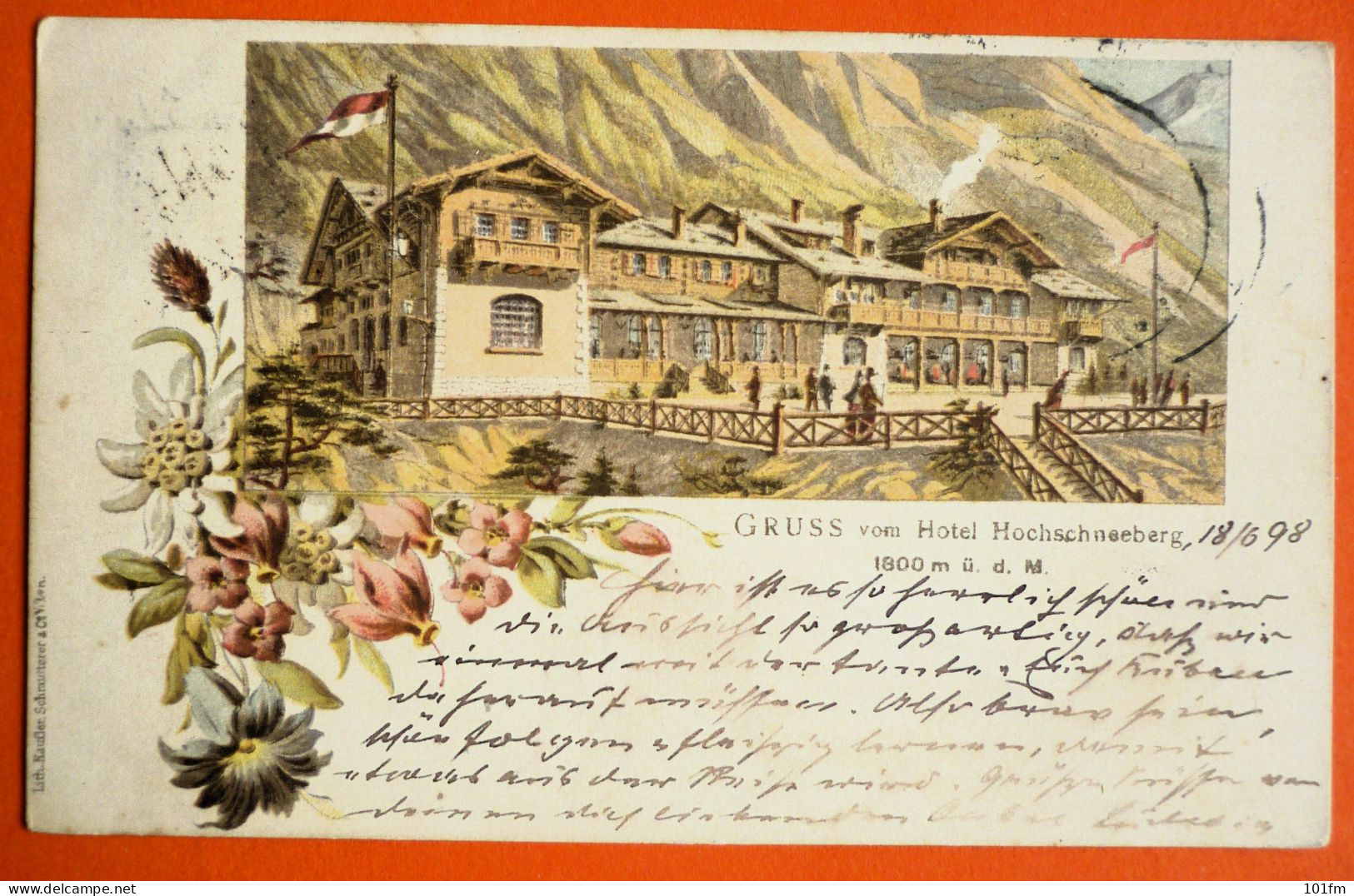 AUSTRIA - SCHNEEBERGGEBIET, GRUSS VOM HOTEL HOCHSCHNEEBERG, OLD LITHO 1898 - Schneeberggebiet