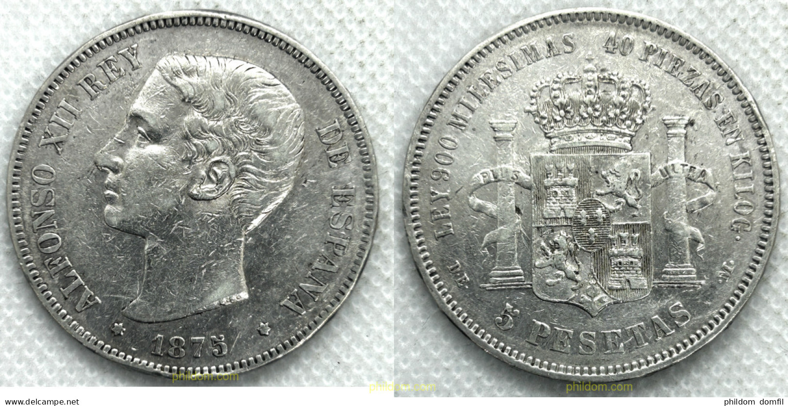 3449 ESPAÑA 1875 ALFONSO XII 5 PESETAS 1875 DE - Colecciones