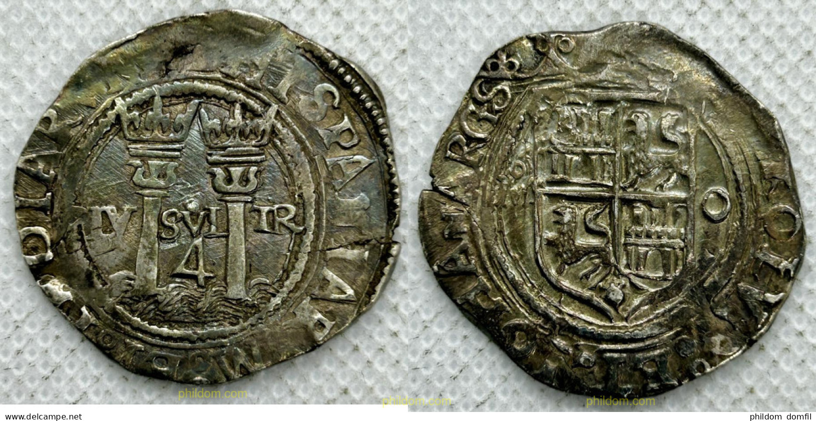 3563 ESPAÑA 1504 JUANA Y CARLOS 4 REALES MÉXICO 1504-1555 ESCUDO ENTRE M Y O - Sammlungen