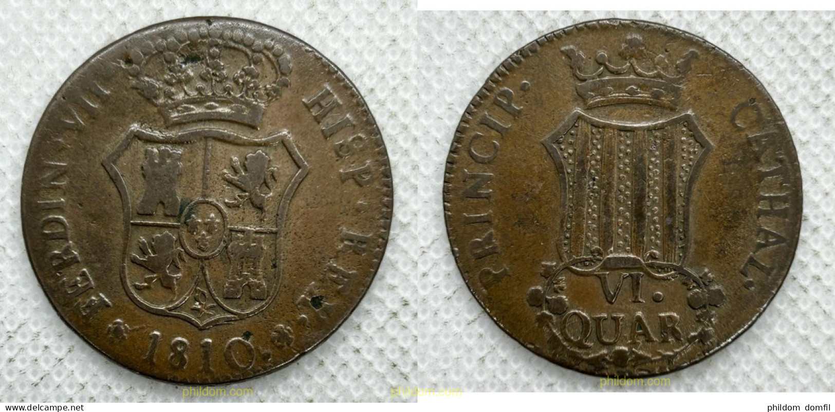 3581 ESPAÑA 1810 FERNANDO VII 1810 6 CUARTOS CATALUNYA - Collections