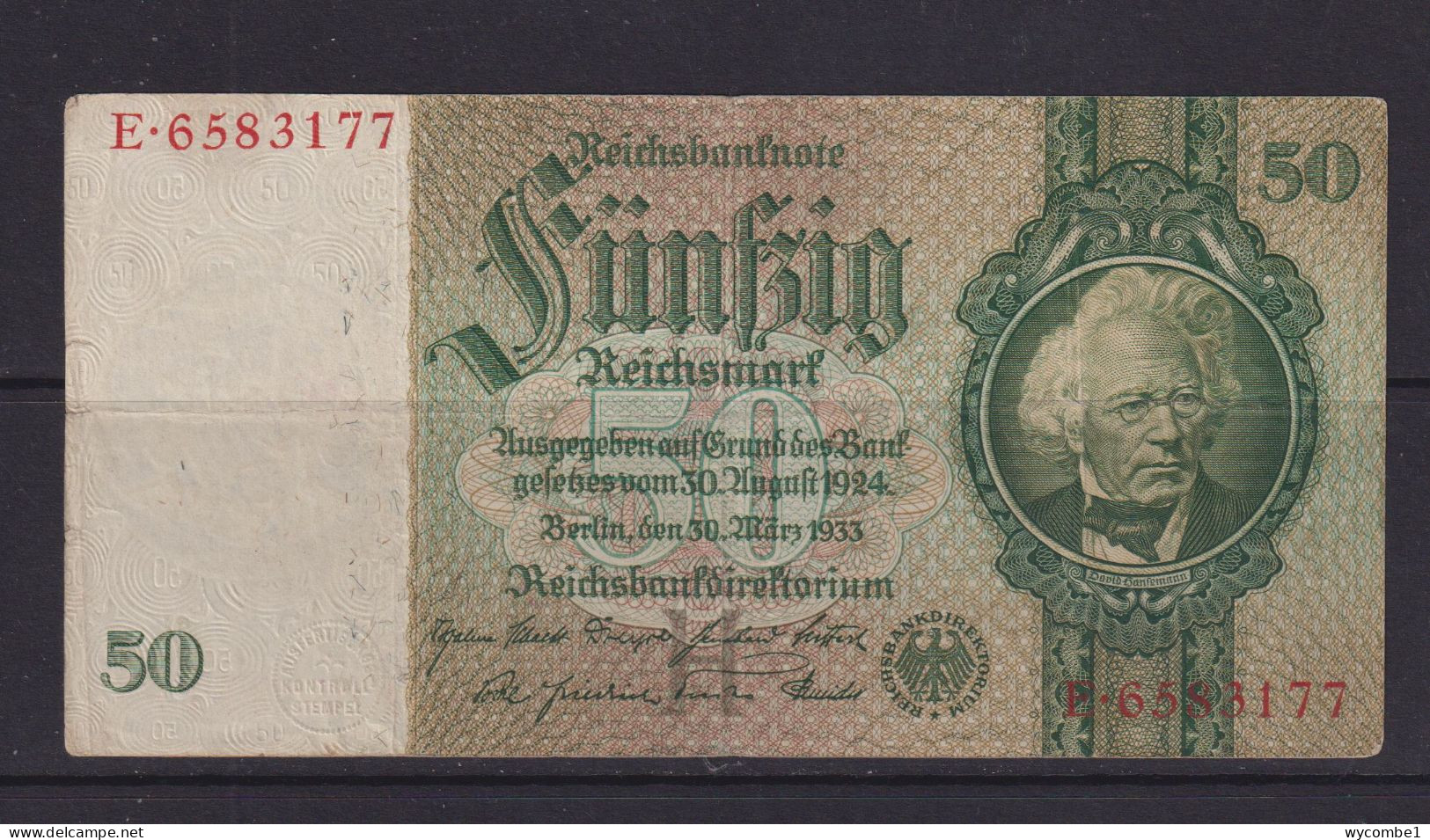 GERMANY - 1933 50 Mark Circulated Banknote - 50 Mark