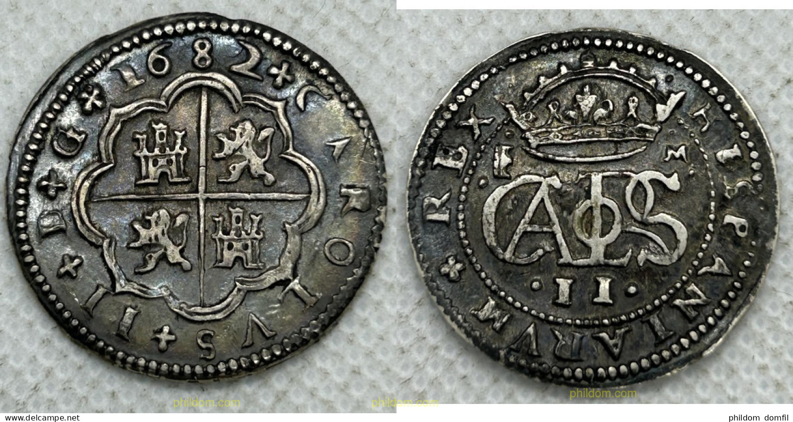 3701 ESPAÑA 1682 CARLOS II 1682 SEGOVIA. M. 2 REALES. - Sammlungen