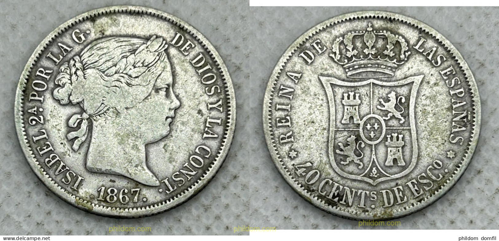 3712 ESPAÑA 1867 ISABEL II 1867 - 40 CENTIMOS DE ESCUDO MADRID - Sammlungen