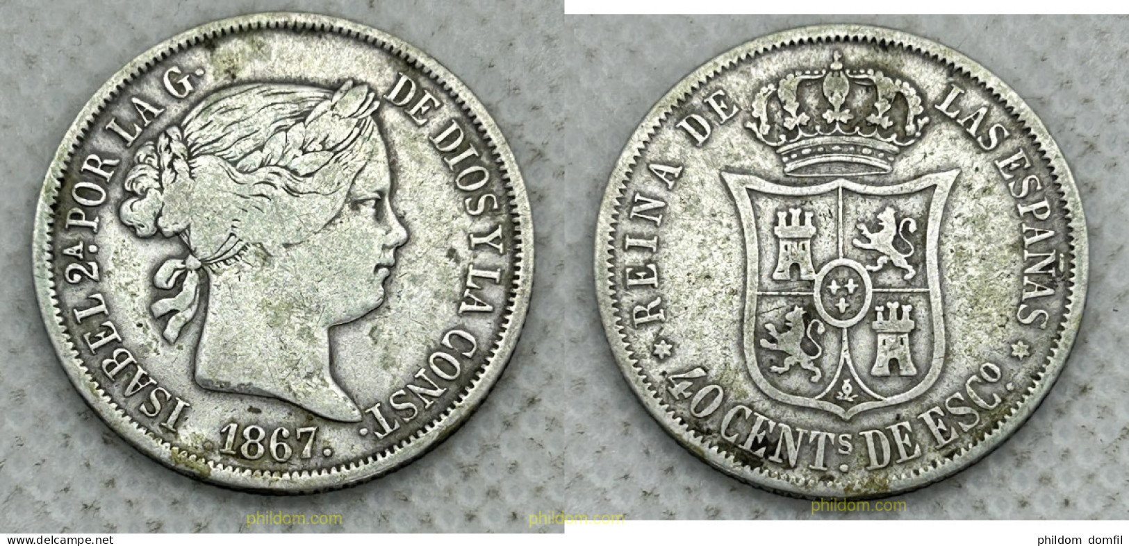 3712 ESPAÑA 1867 ISABEL II 1867 - 40 CENTIMOS DE ESCUDO MADRID - Collections