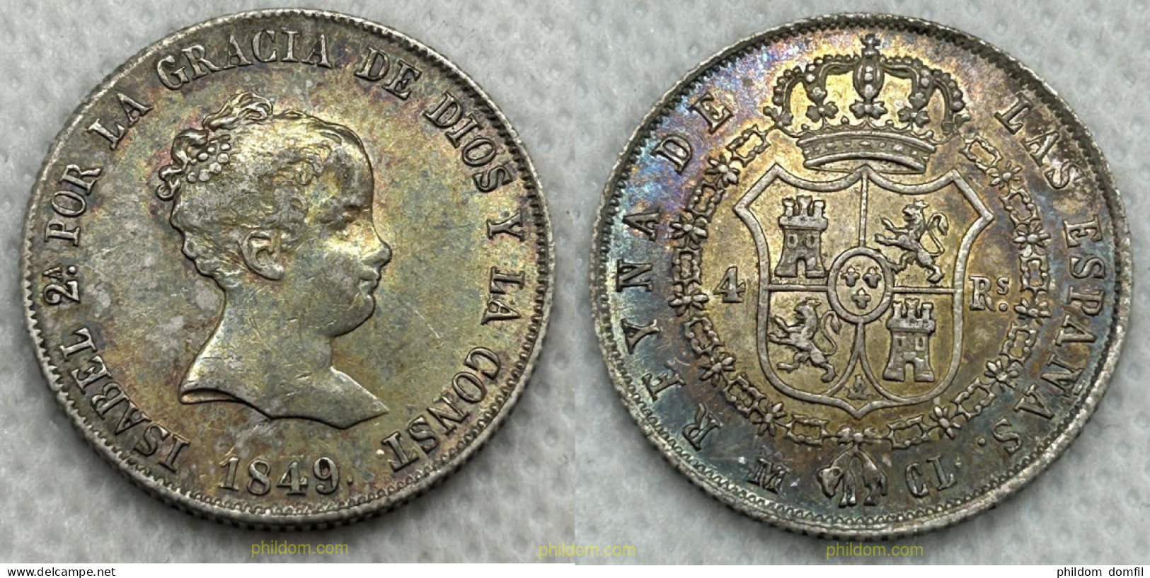 3750 ESPAÑA 1849 ISABEL II 4 REALES 1849 MADRID C L - Collections
