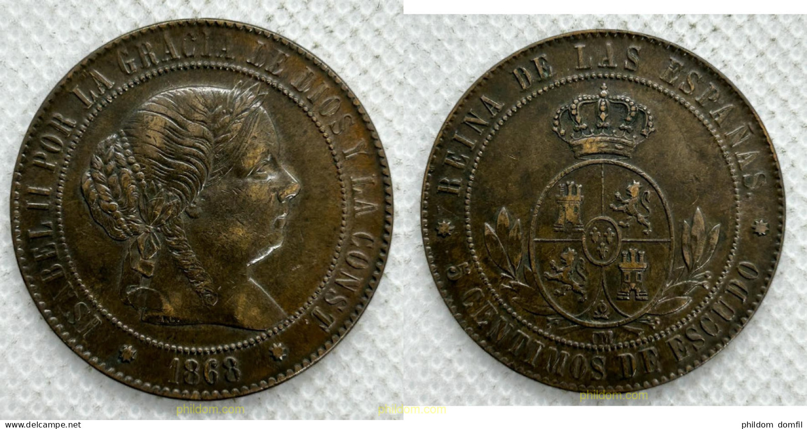 3829 ESPAÑA 1868 ISABEL II 5 CENTIMOS DE ESCUDO 1868 BARCELONA - Collezioni