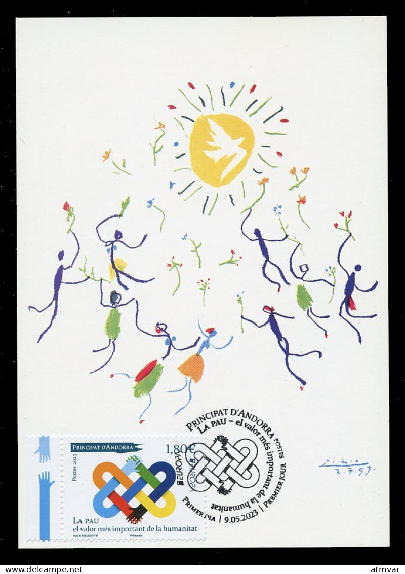 ANDORRA ANDORRE Postes (2023) Carte Maximum Card - EUROPA La Pau, Peace, Paix, Paz, Dove, Picasso, Colombe, Paloma - Maximum Cards